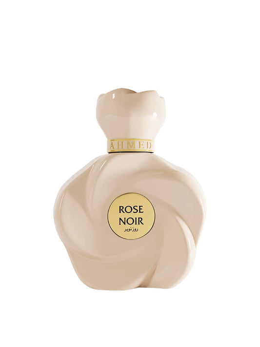 Perfume bottle labeled 'Rose Noir' on a white background