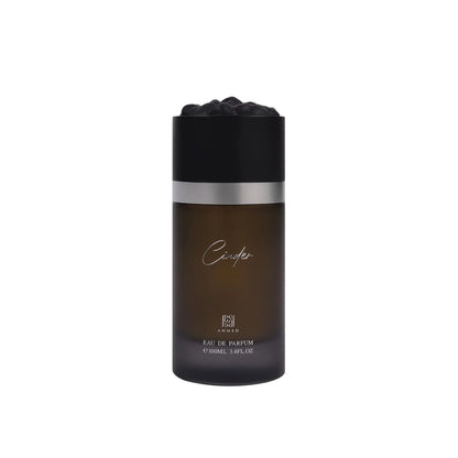 Ahmed Al Maghribi Cinder EDP 100ml perfume bottle for men, long-lasting woody leather Arabic fragrance