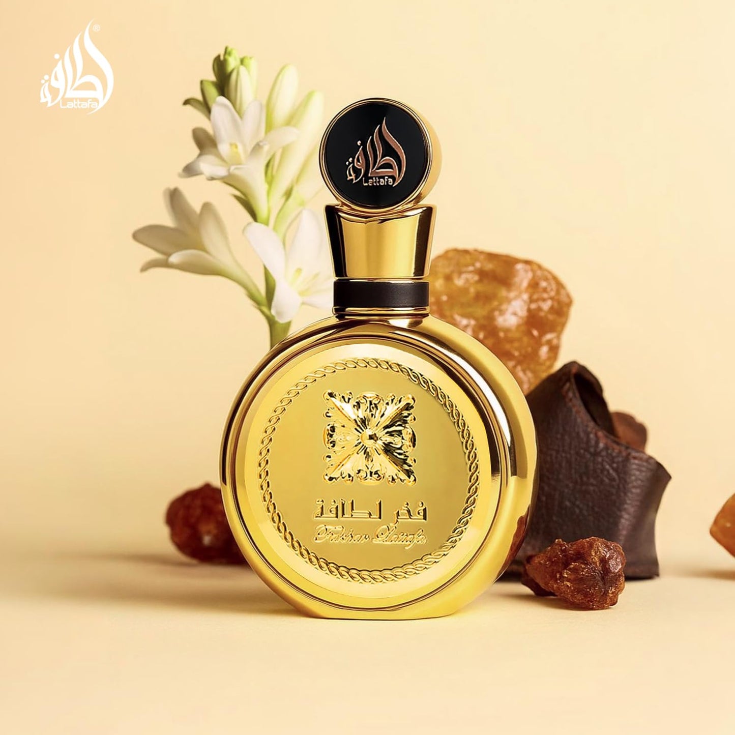 Lattafa Fakhar Gold Extrait bottle and box together