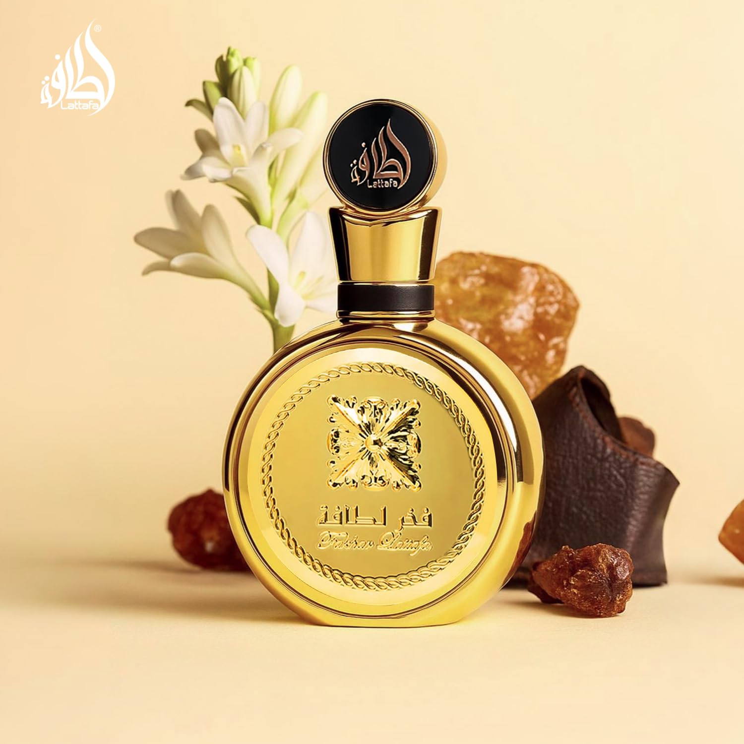 Lattafa Fakhar Gold Extrait bottle and box together