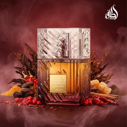 Khamrah Dukhan fragrance notes Mandarin Pimento Patchouli