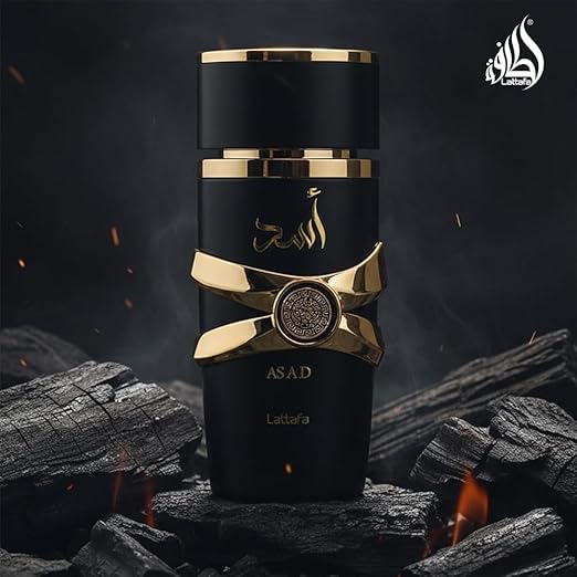 Lattafa Asad EDP 100ml black perfume bottle for men, long-lasting spicy tobacco vanilla fragrance